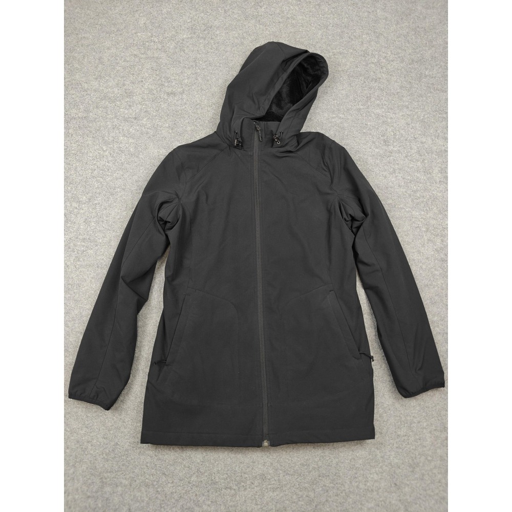 Duluth Trading Co Jacket Womens Large Black Faux Fur Lined Hooded Parka